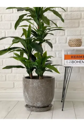 10litre Saksı Tabaklı Çap: 25cmx Yükseklik: 23cm Mia Vizon Mermer Desenli-Vizon Mermer Desenli - 3