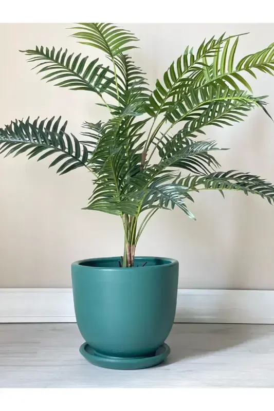 10litre Saksı Tabaklı Çap: 25cmx Yükseklik: 23cm Zümrüt Yeşili-Zümrüt - 2