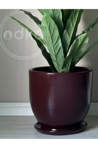 10litre Saksı Tabaklı Çap: 25cmx Yükseklik: 23cm Bordo - Bordo 