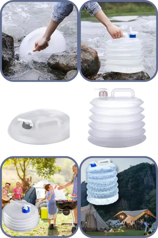 10 litrli Katlanadigan Muslukli Su Idish, Akkordeon Damakana Chiqaruvchi Su Xaltasi Plastik Piknik Kamp - EYNEL