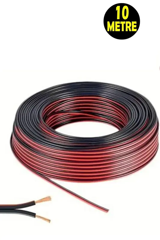 10 Metre Siyah 2*0,75 Hoparlör Ses Sitemi Kablosu - Hoporlör Elektrik Tesisat Kordon Kablosu - 10 METRE - 1