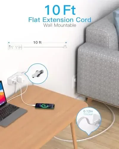 One Beat 10Ft Extension Cord with Multiple Outlets,Flat Plug Power Strip Surge Protector with 10 Ft Long Cord,6 Outlet 4 USB Ports (2USB C),Multi Outlet Wall Plug for Travel,College,Dorm Essentials - 2
