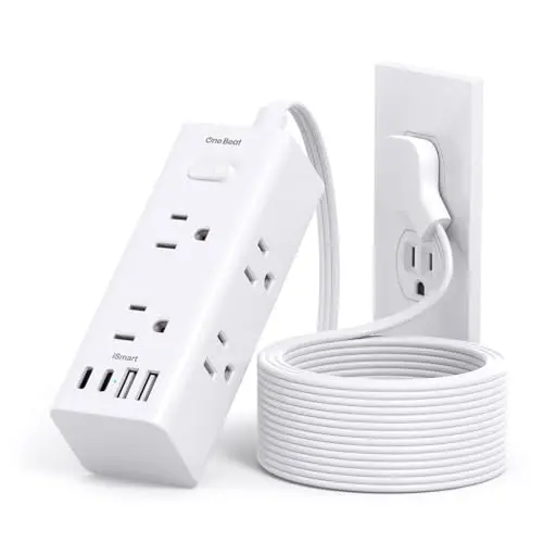 One Beat 10Ft Extension Cord with Multiple Outlets,Flat Plug Power Strip Surge Protector with 10 Ft Long Cord,6 Outlet 4 USB Ports (2USB C),Multi Outlet Wall Plug for Travel,College,Dorm Essentials 