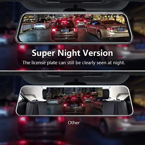 10'' Mirror Dash Cam Night Vision 1080P FHD Full Touch Screen Front and Rear View Backup Camera for Cars Loop Recording Streaming Media 170°Wide Angle Parking Assistance 6M Cable (Pack of 3) - 4