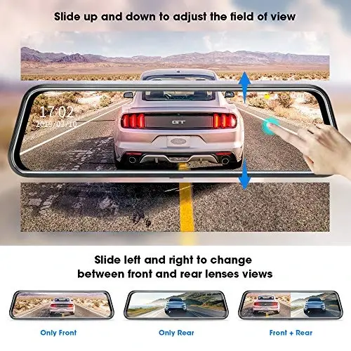 10'' Mirror Dash Cam Night Vision 1080P FHD Full Touch Screen Front and Rear View Backup Camera for Cars Loop Recording Streaming Media 170°Wide Angle Parking Assistance 6M Cable (Pack of 3) - 5