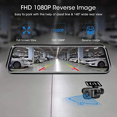10'' Mirror Dash Cam Night Vision 1080P FHD Full Touch Screen Front and Rear View Backup Camera for Cars Loop Recording Streaming Media 170°Wide Angle Parking Assistance 6M Cable (Pack of 3) - 6