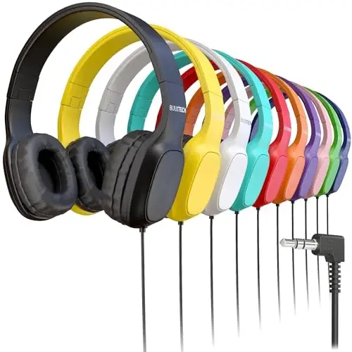 10 Pack Bulk Wired On-Ear Leather Headphones with 3.5mm Connector, Oval Metal Housing, Multi - 1