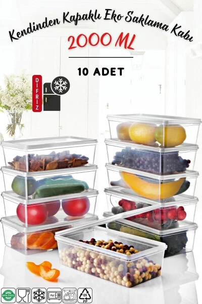 10 Pack Freezer-Safe Storage Containers with Lids, 2 Liter - NANDY HOME