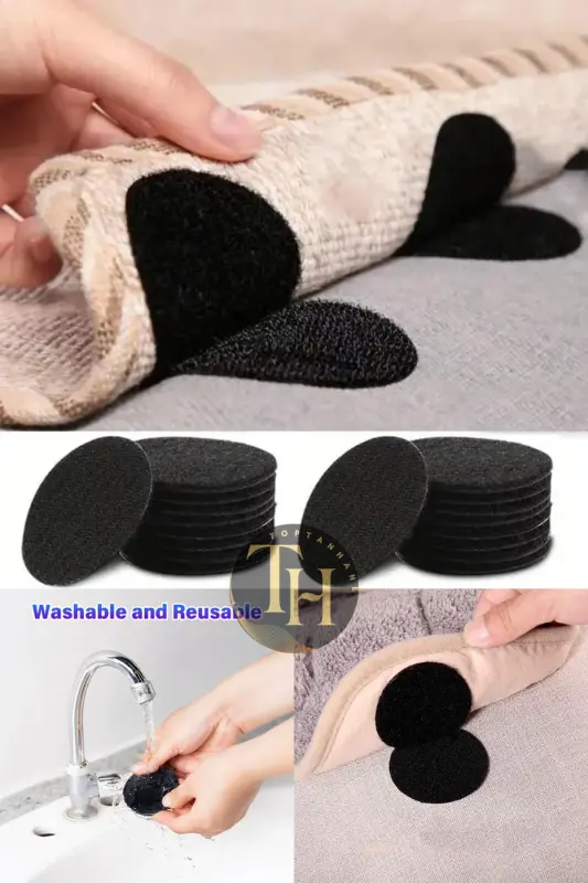 10 Pack Non-Slip Rug Mat Bedspread Gripper Velcro Set Adhesive Rug Anti-Slip - 4