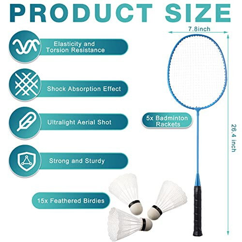 10 Packs Badminton Rackets Set with 15 Badminton Shuttlecocks Birdies Badminton Racquets for Adult and Lightweight Teenagers Badminton Set for Backyard Gym Beach Outdoor Games, 5 Colors - 7