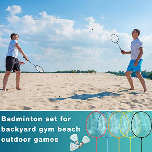 10 Packs Badminton Rackets Set with 15 Badminton Shuttlecocks Birdies Badminton Racquets for Adult and Lightweight Teenagers Badminton Set for Backyard Gym Beach Outdoor Games, 5 Colors - 10