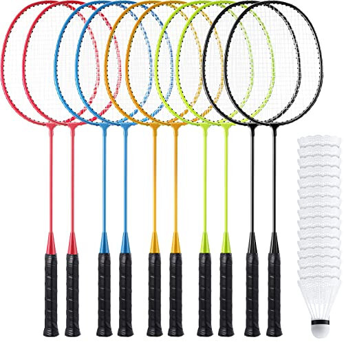 10 Paket Badminton Raketi Seti 15 Badminton Topu ile Yetişkin ve Hafif Gençler İçin Badminton Raketleri Bahçe Spor Salonu Plaj Açık Hava Oyunları İçin Badminton Seti, 5 Renk - 1