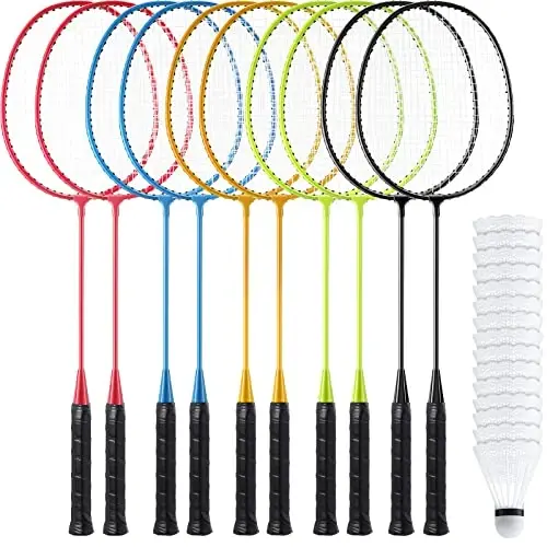 10 Paket Badminton Raketi Seti 15 Badminton Topu ile Yetişkin ve Hafif Gençler İçin Badminton Raketleri Bahçe Spor Salonu Plaj Açık Hava Oyunları İçin Badminton Seti, 5 Renk 