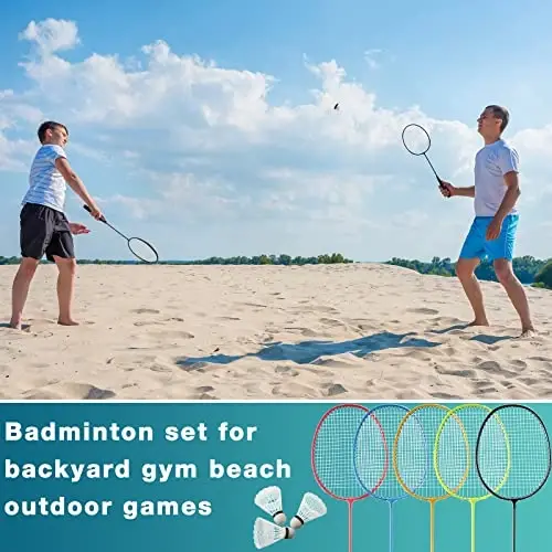 10 Paket Badminton Raketi Seti 15 Badminton Topu ile Yetişkin ve Hafif Gençler İçin Badminton Raketleri Bahçe Spor Salonu Plaj Açık Hava Oyunları İçin Badminton Seti, 5 Renk - 5
