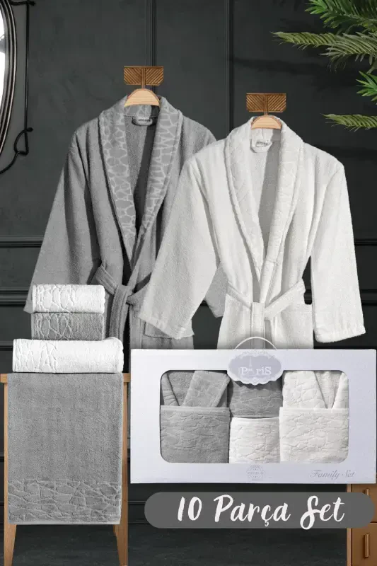 10-Piece Family Set Women's & Men's Bathrobe Set - Leopard-Gray - 1