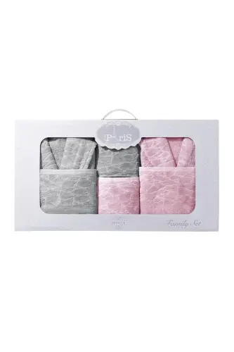 10 Parça Aile Seti Kadın & Erkek Bornoz Takımı - Leopar-Gri - 4