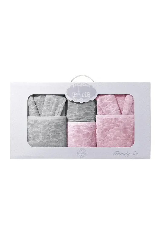 10 Parça Aile Seti Kadın & Erkek Bornoz Takımı - Leopar-Gri - 4