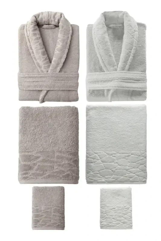 10 Parça Aile Seti Kadın & Erkek Bornoz Takımı - Leopar-Kahve - 3