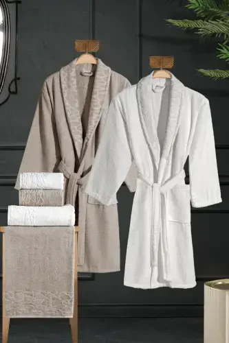 10 Parça Aile Seti Kadın & Erkek Bornoz Takımı - Leopar-Kahve - MISS PARIS HOME (1)