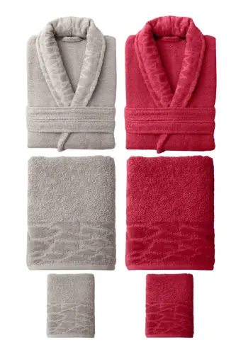 10 Parça Aile Seti Kadın & Erkek Bornoz Takımı - Leopar-Kahve - 3