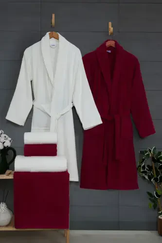 10-Piece Family Set Women's & Men's Bathrobe Set | Soft, Absorbent | Modern Design-Burgundy - MISS PARIS HOME (1)