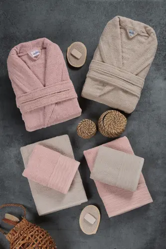 10 Parça Aile Seti Kadın & Erkek Bornoz Takımı | Yumuşak, Emici | Modern Tasarım | Lüks ve Konforlu-Kahverengi - 1