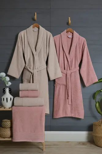 10 Parça Aile Seti Kadın & Erkek Bornoz Takımı | Yumuşak, Emici | Modern Tasarım | Lüks ve Konforlu-Kahverengi - MISS PARIS HOME (1)