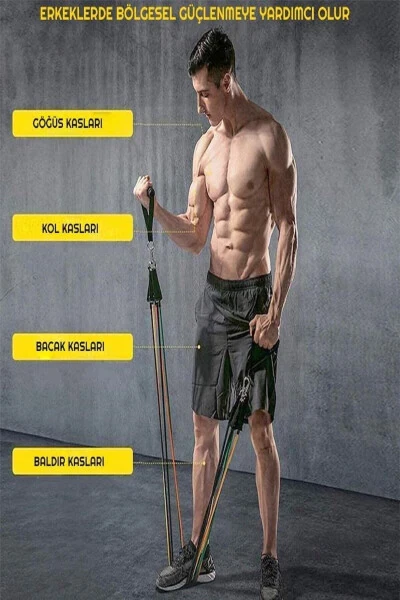 ® 10 Parça Kondisyon Kardiyo Aerobik Fitness Egzersiz Direnç Lastiği Seti Pilates Yoga Spor Aleti - ST MORRITZ (1)