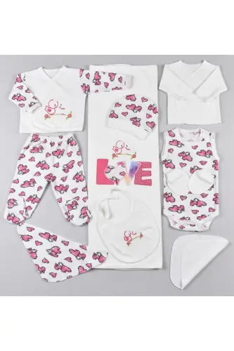 10 Parça LOVE %100 Pamuk Yenidoğan Hastane Çıkış Kız Bebek Seti Fuji-fuji - PETINO (1)
