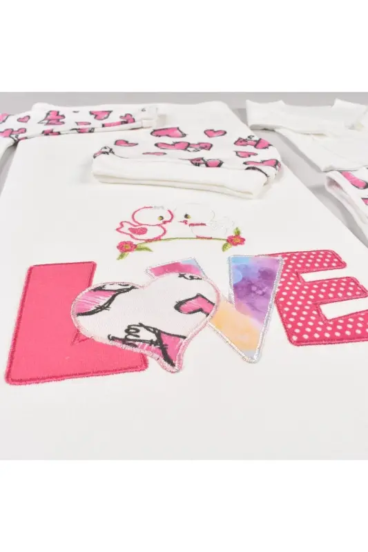 10 Parça LOVE %100 Pamuk Yenidoğan Hastane Çıkış Kız Bebek Seti Fuji-fuji - 4
