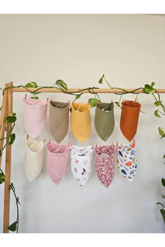 10 Pcs 100% Organic Cotton Double Layer Two Snap Muslin Baby Girl Bibs & Drool Bibs - 1