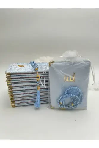 10 Pcs Blue Favor Tulle Bag Velvet Yaseen Book and Pearl Rosary Set (Mawlid-Circumcision-Hajj-Umrah)-BLUE - 1
