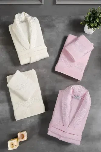 10 Pcs Boxed Jacquard Patterned Bathrobe Set Bathrobe Set Dowry Set-CREAM - MÜRDÜM HOME (1)