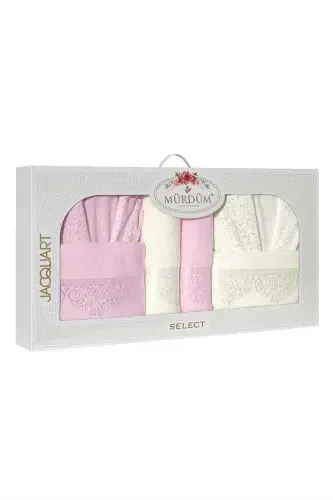 10 Pcs Boxed Jacquard Patterned Bathrobe Set Bathrobe Set Dowry Set-CREAM - 3