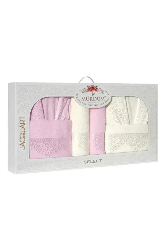 10 Pcs Boxed Jacquard Patterned Bathrobe Set Bathrobe Set Dowry Set-CREAM - 3