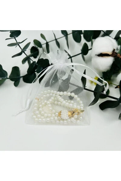 10 pcs gift pearl prayer beads with tulle pouch (Mawlid-Hajj-Umrah-Sunnah) - LENAGIFTWORKSHOP