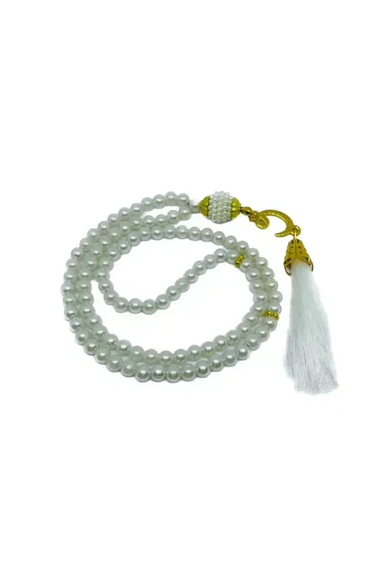 10 Pcs Gift Vav White Tassel Plastic Pearl 99 Prayer Beads (Mawlid-Circumcision-Hajj-Umrah)-WHITE - 1