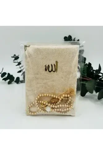 10 Pcs Gold Gift Velvet Yaseen Book And Pearl Rosary Set in Cellophane (Mawlid-Hajj-Umrah-Circumcision)-GOLD - LENAGIFTWORKSHOP (1)