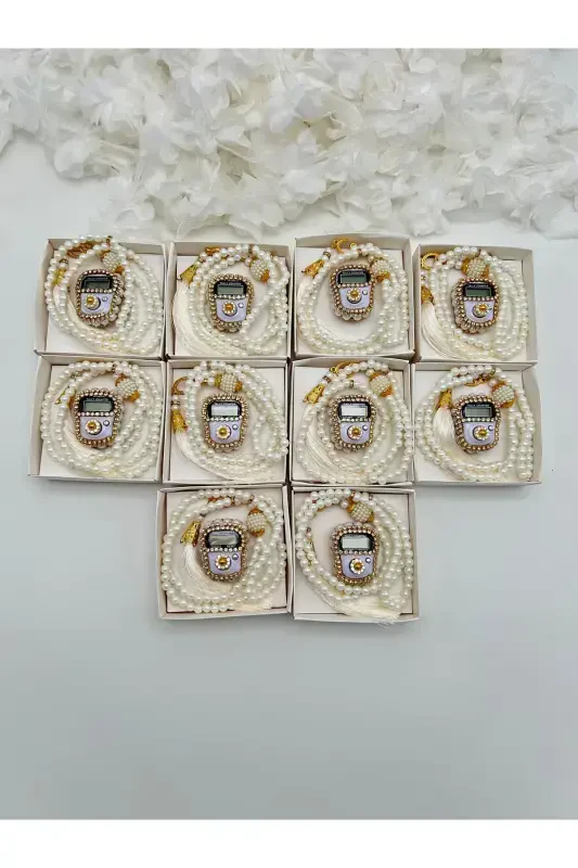 10 Pcs Mawlid-Hajj-Umrah Gift Cream Stone Dhikrmatic & Rosary Set Boxed-cream - LENAGIFTWORKSHOP