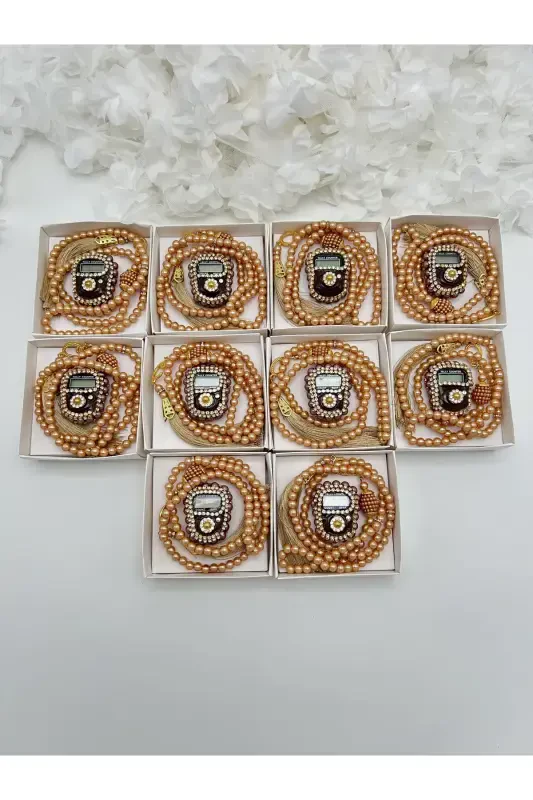 10 Pcs Mawlid-Hajj-Umrah Gift Gold Stone Dhikrmatic And Rosary Set Boxed-gold - 1
