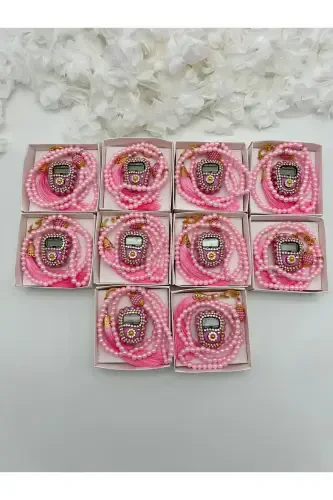 10 Pcs Mawlid-hajj-umrah Gift Pink Stone Dhikrmatic And Rosary Set Boxed-pink - 1