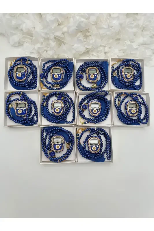 10 Pcs Mawlid-hajj-umrah Gift Set Sky Blue Stone Dhikr Counter and Rosary with Box-skyblue - 1