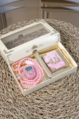 10 Pcs - Rhinestone Zikirmatik Rosary TesbiModazoneatik Velvet Covered Mini Quran 99 Pearl Rosary Set-Pink - HAC UMRE HEDIYELIK (1)