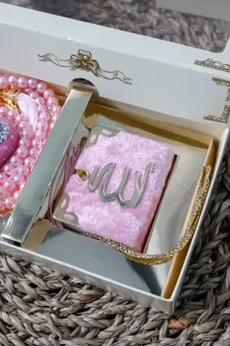 10 Pcs - Rhinestone Zikirmatik Rosary TesbiModazoneatik Velvet Covered Mini Quran 99 Pearl Rosary Set-Pink - 7