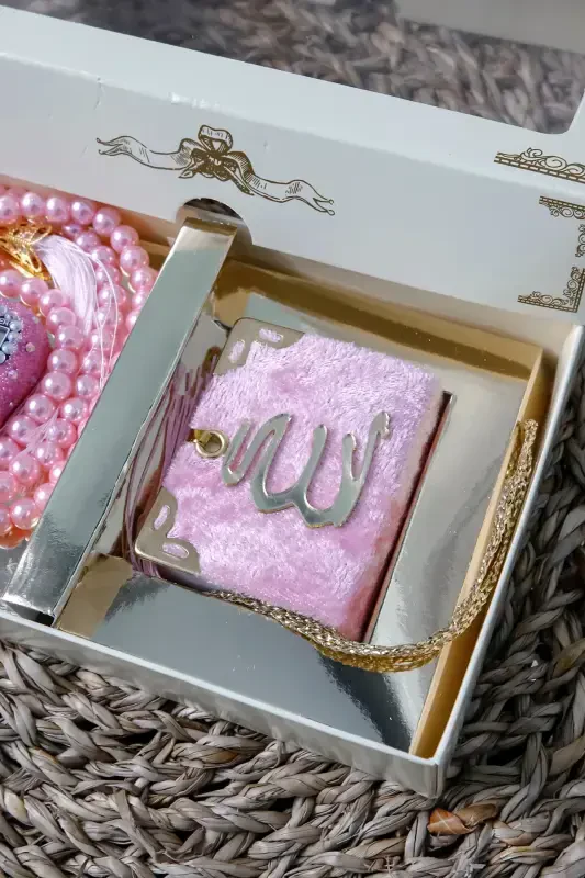 10 Pcs - Rhinestone Zikirmatik Rosary TesbiModazoneatik Velvet Covered Mini Quran 99 Pearl Rosary Set-Pink - 7
