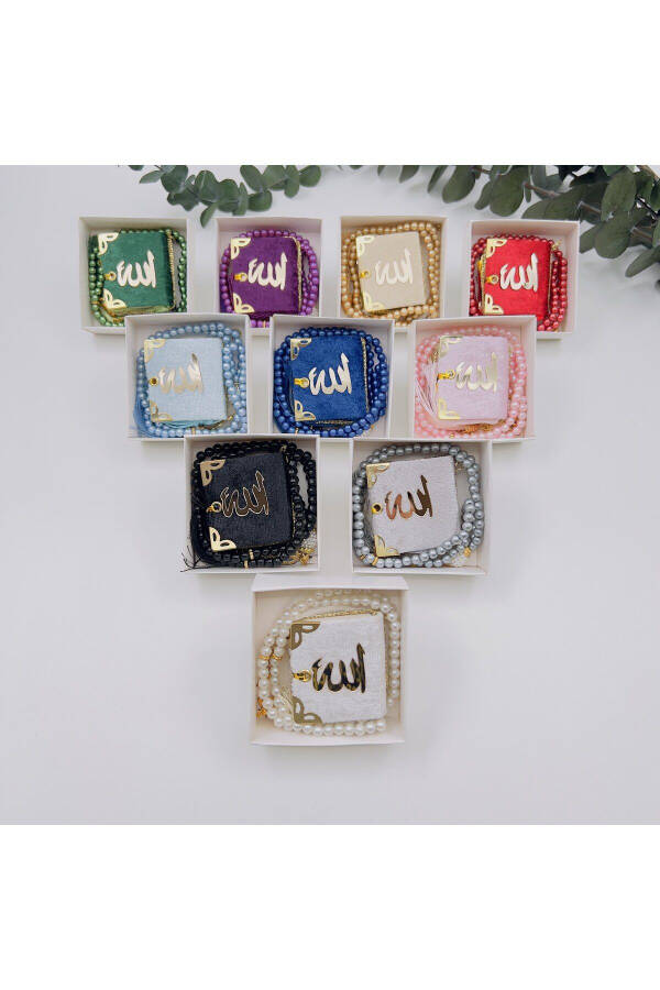 10 Pcs Souvenir Boxed Mini Quran in Assorted Colors and Pearl Prayer Beads (Mawlid-Sunnah-Hajj-Umrah) - 1