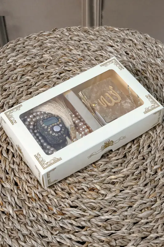 10 Pcs - Stone Rosary TesbiModazoneatik Velvet Covered Mini Quran 99 Pearl Rosary Set-Gold - 5