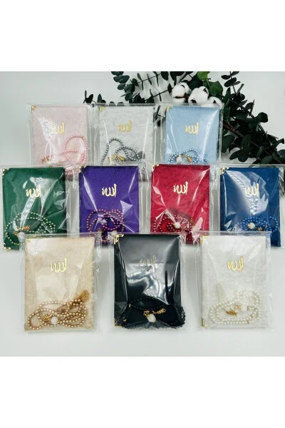 10 Piece Assorted Color Gelatin Velvet Yasin Cüzü and Pearl Tasbih Set (Mevlid-Hajj-Umrah) - LENAGIFTWORKSHOP