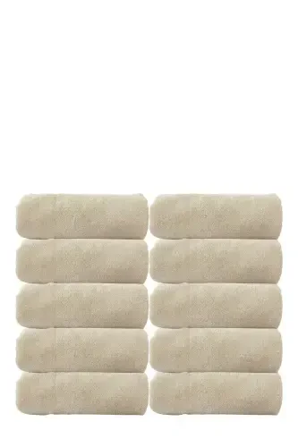 10-Piece Beige Hand Towel - 50x90 Cm, 225 Gr, 100% Cotton, Spa & Hotel Towel, Suitable for Daily Use - Beige - ANILSAN (1)