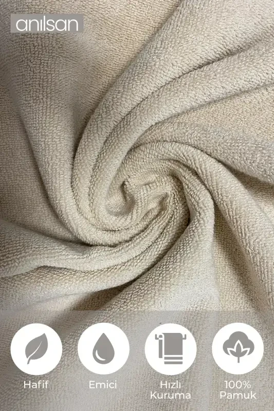 10-Piece Beige Hand Towel - 50x90 Cm, 225 Gr, 100% Cotton, Spa & Hotel Towel, Suitable for Daily Use - Beige - 3